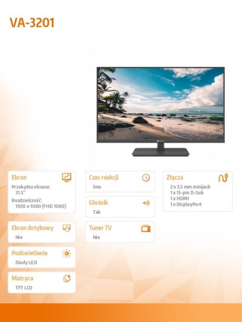 Monitor 31,5 cali VA-3201 HDMI DP VGA 24/7 czarny Monitor 31,5 cali VA-3201 HDMI DP VGA 24/7 czarny