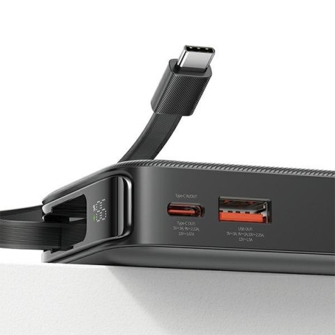 Powerbank 10000mAh 20W zwijany kabel USB-C fast charge Czarny Powerbank 10000mAh 20W zwijany kabel USB-C fast charge Czarny