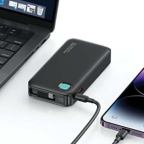 Powerbank 10000mAh 20W zwijany kabel USB-C fast charge Czarny Powerbank 10000mAh 20W zwijany kabel USB-C fast charge Czarny