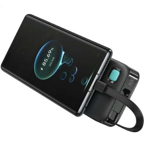 Powerbank 10000mAh 20W zwijany kabel USB-C fast charge Czarny Powerbank 10000mAh 20W zwijany kabel USB-C fast charge Czarny