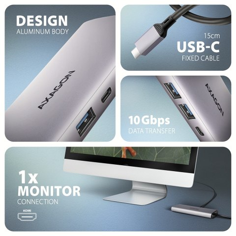 HMC-6G2L Wieloportovy hub USB 6in1, 10Gbps, 2xUSB-A, 1xUSB-C, HDMI 4K/60Hz, PD 100W, GLAN, 15cm USB-C kabel HMC-6G2L Wieloportovy hub USB 6in1, 10Gbps, 2xUSB-A, 1xUSB-C, HDMI 4K/60Hz, PD 100W, GLAN, 15cm USB-C kabel
