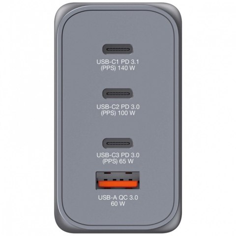 Ładowarka GNC-240 32205 GaN 240W, PD 3.1, QC 3.0 3x USB-C, 1x USB-A, UE / UK Ładowarka GNC-240 32205 GaN 240W, PD 3.1, QC 3.0 3x USB-C, 1x USB-A, UE / UK