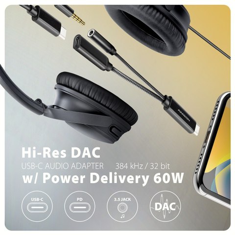 ADA-HCPD Zewnętrzna karta dźwiękowa USB-C 32bit DAC 3.5mm (F) złącze, 384kHz + PD 60W ADA-HCPD Zewnętrzna karta dźwiękowa USB-C 32bit DAC 3.5mm (F) złącze, 384kHz + PD 60W