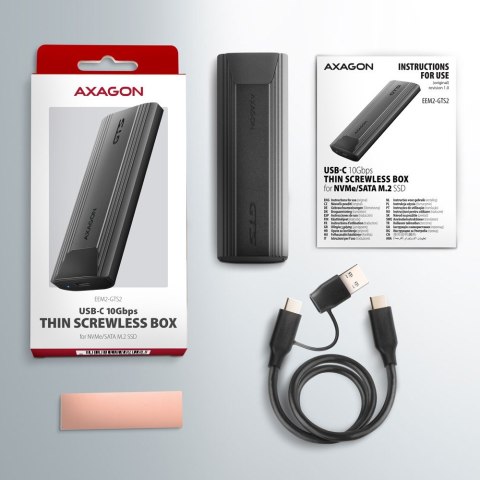 EEM2-GTS2 Obudowa zewnętrzna aluminiowa bezśrubowa USB-C 3.2 Gen 2 M.2 NVMe & SATA SSD + USB-A - USB-C redukcja EEM2-GTS2 Obudowa zewnętrzna aluminiowa bezśrubowa USB-C 3.2 Gen 2 M.2 NVMe & SATA SSD + USB-A - USB-C redukcja