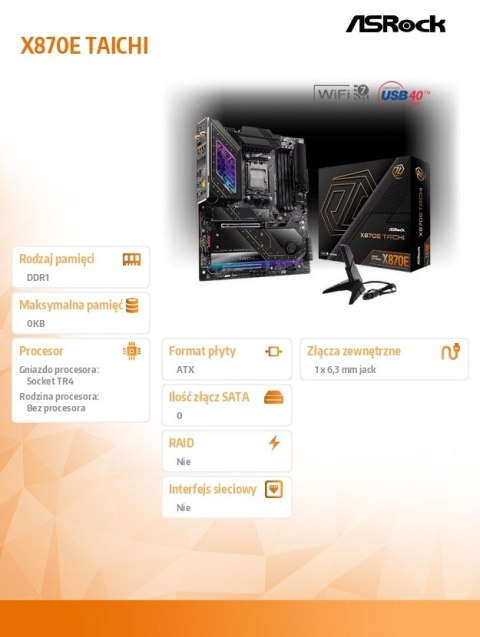 Płyta główna X870E TAICHI AM5 4DDR5 M.2 EATX Płyta główna X870E TAICHI AM5 4DDR5 M.2 EATX