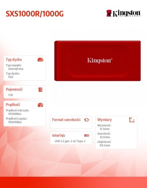 Dysk SSD XS1000R 1TB USB3.2 Gen2.2 Zewnętrzny Red Dysk SSD XS1000R 1TB USB3.2 Gen2.2 Zewnętrzny Red