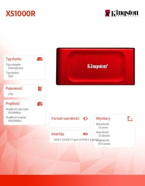 Dysk SSD XS1000R 2TB USB3.2 Gen2.2 Zewnętrzny Red Dysk SSD XS1000R 2TB USB3.2 Gen2.2 Zewnętrzny Red