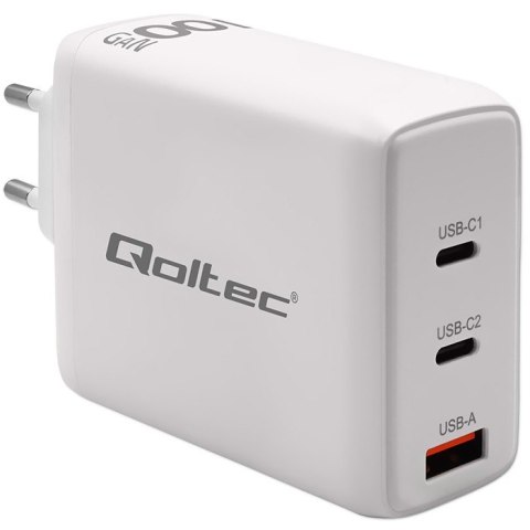 Ładowarka sieciowa 100W GaN | 5-20V | 1.5-3A | 2xUSB-C PD | 1xUSBQC 3.0 | Biała Ładowarka sieciowa 100W GaN | 5-20V | 1.5-3A | 2xUSB-C PD | 1xUSBQC 3.0 | Biała