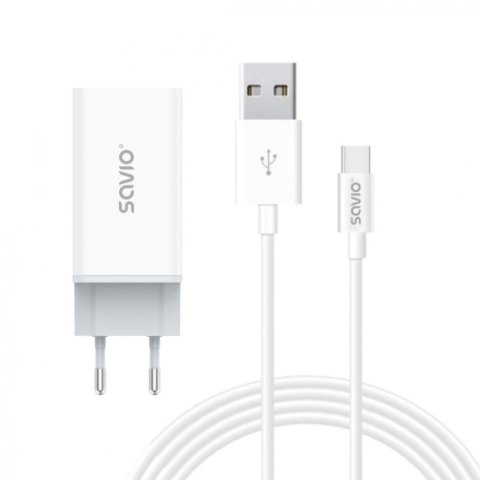 Ładowarka sieciowa 65W GaN LA-07 z kablem USB-A-USB typ C 1m, biała Ładowarka sieciowa 65W GaN LA-07 z kablem USB-A-USB typ C 1m, biała