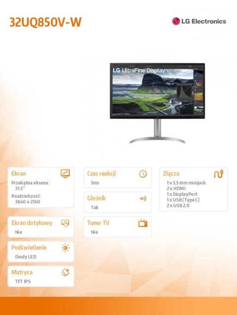 Monitor 31.5 cali 32UQ850V-W UHD Monitor 31.5 cali 32UQ850V-W UHD
