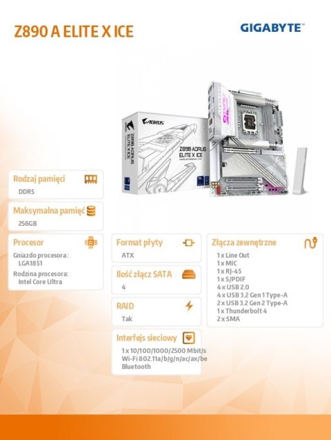 Płyta główna Z890 A ELITE X ICE Płyta główna Z890 A ELITE X ICE