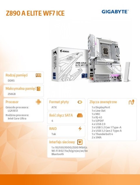 Płyta główna Z890 A ELITE WF7 ICE Płyta główna Z890 A ELITE WF7 ICE