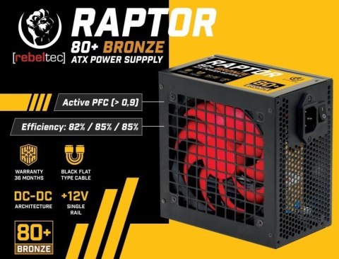 Zasilacz ATX RAPTOR 600W BRONZE 80+,Single Rail, DC-DC Zasilacz ATX RAPTOR 600W BRONZE 80+,Single Rail, DC-DC