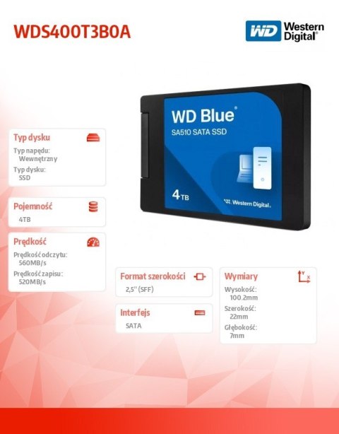 Dysk SSD Blue 4TB SA510 2,5 cala WDS400T3B0A Dysk SSD Blue 4TB SA510 2,5 cala WDS400T3B0A