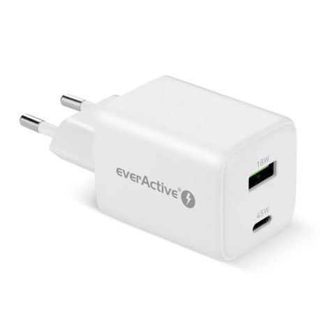 Ładowarka sieciowa GaN 1X USB, 1X USB-C 45W QC4+ PD Biała Ładowarka sieciowa GaN 1X USB, 1X USB-C 45W QC4+ PD Biała