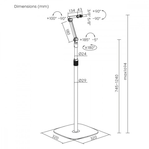 Stojak na mikrofon metalowy, MC-337 regulowana wysokość 626-1694 mm, 1 kg max Stojak na mikrofon metalowy, MC-337 regulowana wysokość 626-1694 mm, 1 kg max