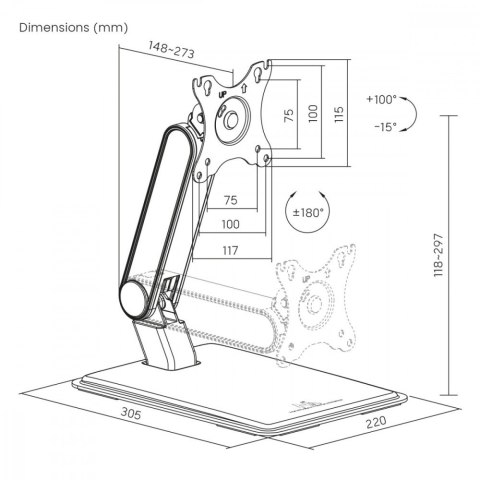 Uchwyt do monitora dotykowego MC-989 max 8kg VESA 75x75/100x100, 17-32 cale wolnostojący z podstawą Uchwyt do monitora dotykowego MC-989 max 8kg VESA 75x75/100x100, 17-32 cale wolnostojący z podstawą