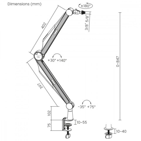 Uchwyt mikrofonu, 3/8' i 5/8' 1kg max, RS422 Uchwyt mikrofonu, 3/8' i 5/8' 1kg max, RS422