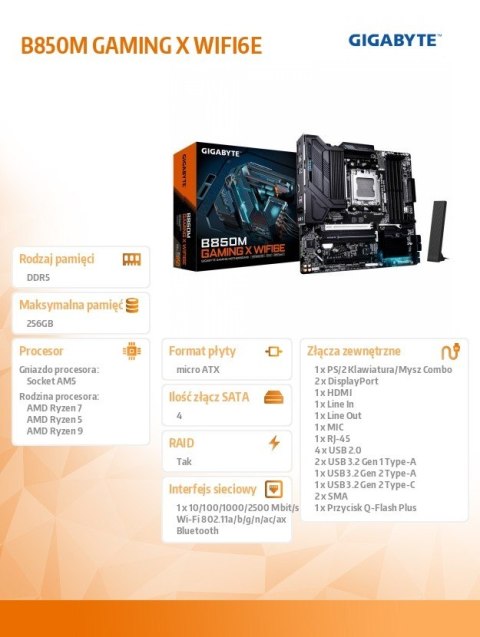 Płyra główna B850M GAMING X WIFI6E Płyra główna B850M GAMING X WIFI6E