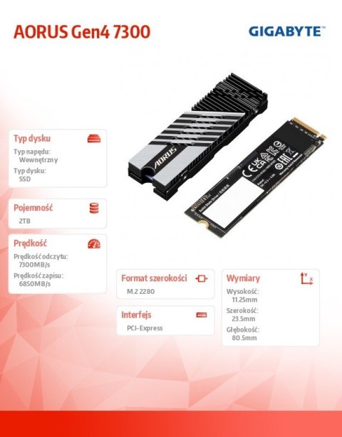 Dysk SSD AORUS NVMe Gen4 2TB M.2 2280 9JS18N200-00-G10 Dysk SSD AORUS NVMe Gen4 2TB M.2 2280 9JS18N200-00-G10