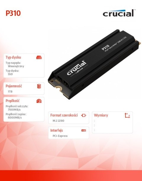 Dysk SSD P310 1TB M.2 NVMe PCIe 4.0 2280 radiator Dysk SSD P310 1TB M.2 NVMe PCIe 4.0 2280 radiator