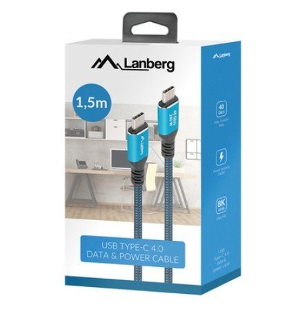 Kabel USB-C M/M USB4 1.5M 240W 60HZ czarno-niebieski Kabel USB-C M/M USB4 1.5M 240W 60HZ czarno-niebieski
