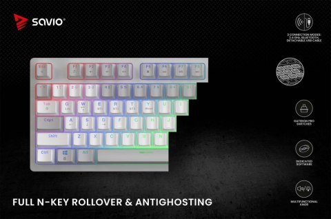 Klawiatura mechaniczna bezprzewodowa PHENIX WHITE Gateron Red Pro, ABS Klawiatura mechaniczna bezprzewodowa PHENIX WHITE Gateron Red Pro, ABS