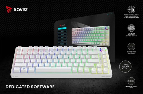 Klawiatura mechaniczna bezprzewodowa PHENIX WHITE Gateron Red Pro, ABS Klawiatura mechaniczna bezprzewodowa PHENIX WHITE Gateron Red Pro, ABS
