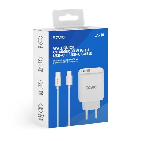 Ładowarka sieciowa LA-10 30W Quick Charge Power Delivery 3.0 Biała + Kabel Ładowarka sieciowa LA-10 30W Quick Charge Power Delivery 3.0 Biała + Kabel