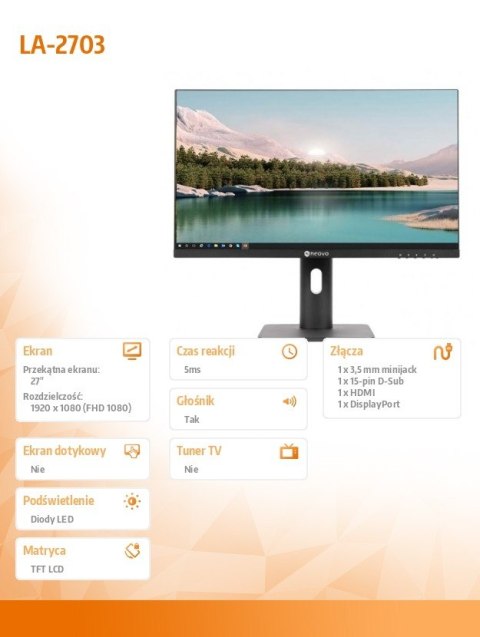 Monitor biurkowy LA-2703 IPS VA FHD HDMI VGA DP Monitor biurkowy LA-2703 IPS VA FHD HDMI VGA DP