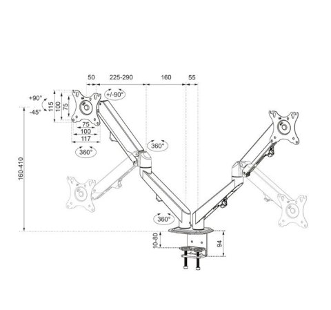 Uchwyt biurkowy DS70-700BL2 2LCD Uchwyt biurkowy DS70-700BL2 2LCD