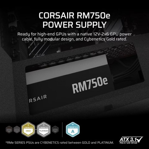 Zasilacz RM750e PCIe 5.1 80+GOLD F.MODULAR ATX3.1 Zasilacz RM750e PCIe 5.1 80+GOLD F.MODULAR ATX3.1
